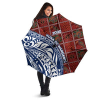 Indigenous Regions of Panama Guna de Wargandí Umbrella with Tribal Pattern and Blue White Nature and People - Wonder Print Shop