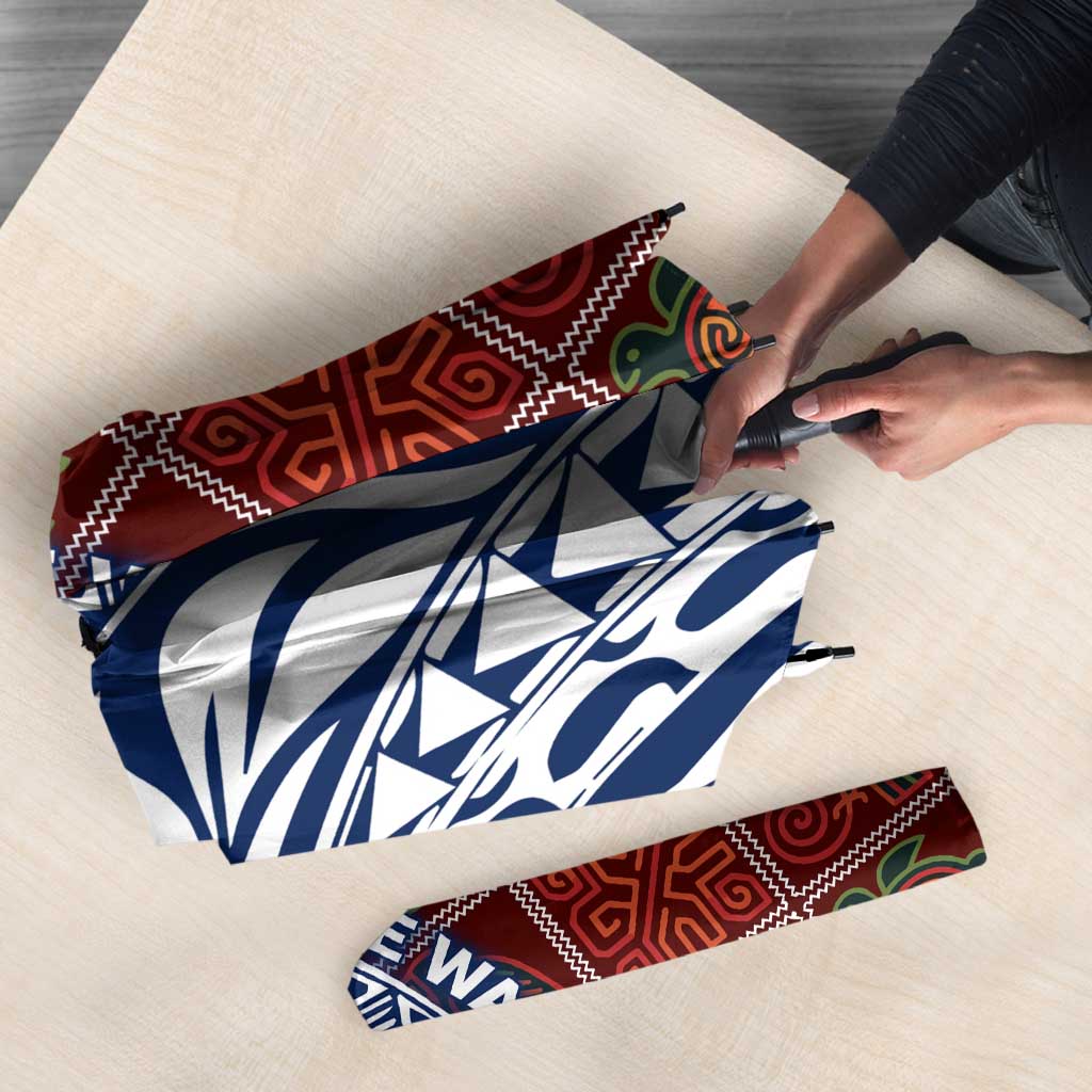 Indigenous Regions of Panama Guna de Wargandí Umbrella with Tribal Pattern and Blue White Nature and People - Wonder Print Shop