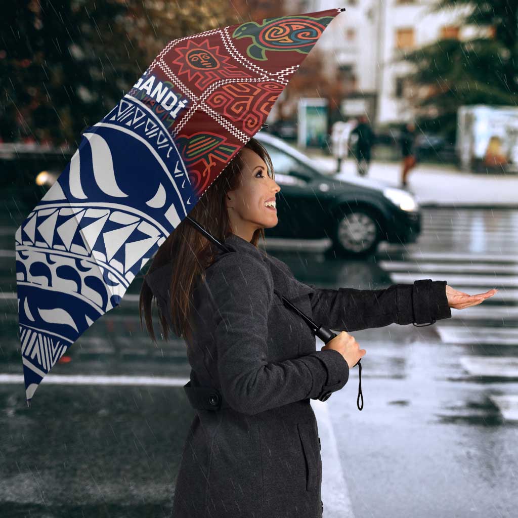 Indigenous Regions of Panama Guna de Wargandí Umbrella with Tribal Pattern and Blue White Nature and People - Wonder Print Shop