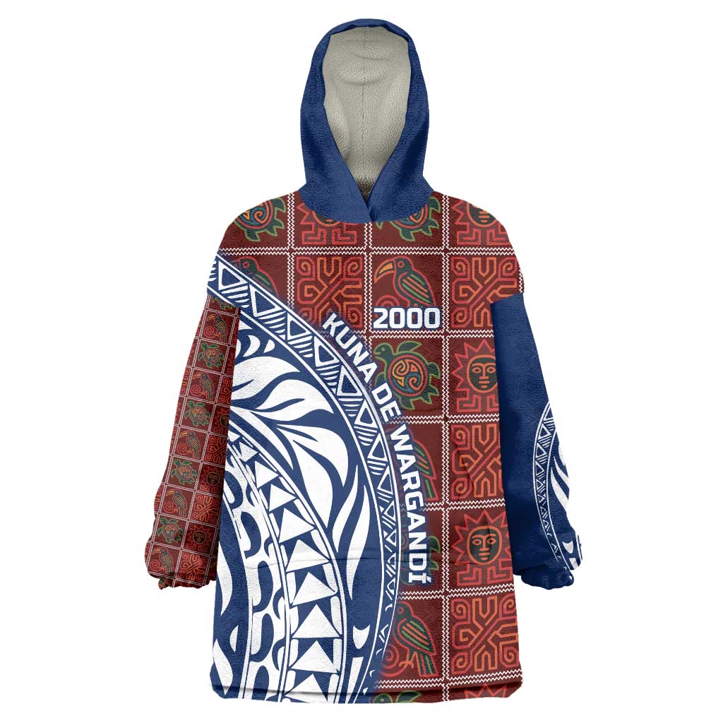 Indigenous Regions of Panama Guna de Wargandí Wearable Blanket Hoodie with Tribal Pattern and Blue White Nature and People - Wonder Print Shop