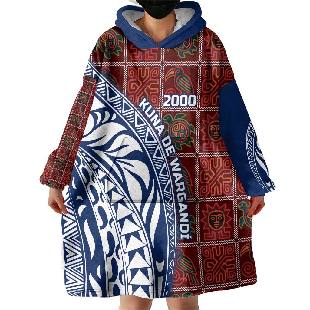 Indigenous Regions of Panama Guna de Wargandí Wearable Blanket Hoodie with Tribal Pattern and Blue White Nature and People - Wonder Print Shop