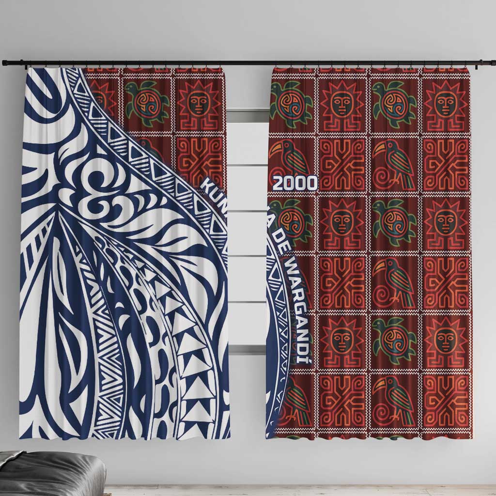 Indigenous Regions of Panama Guna de Wargandí Window Curtain with Tribal Pattern and Blue White Nature and People - Wonder Print Shop