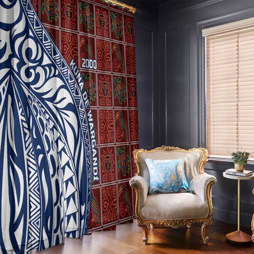 Indigenous Regions of Panama Guna de Wargandí Window Curtain with Tribal Pattern and Blue White Nature and People - Wonder Print Shop