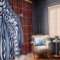 Indigenous Regions of Panama Guna de Wargandí Window Curtain with Tribal Pattern and Blue White Nature and People - Wonder Print Shop