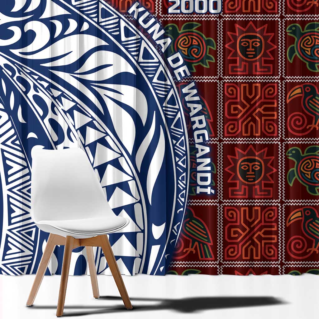 Indigenous Regions of Panama Guna de Wargandí Window Curtain with Tribal Pattern and Blue White Nature and People - Wonder Print Shop