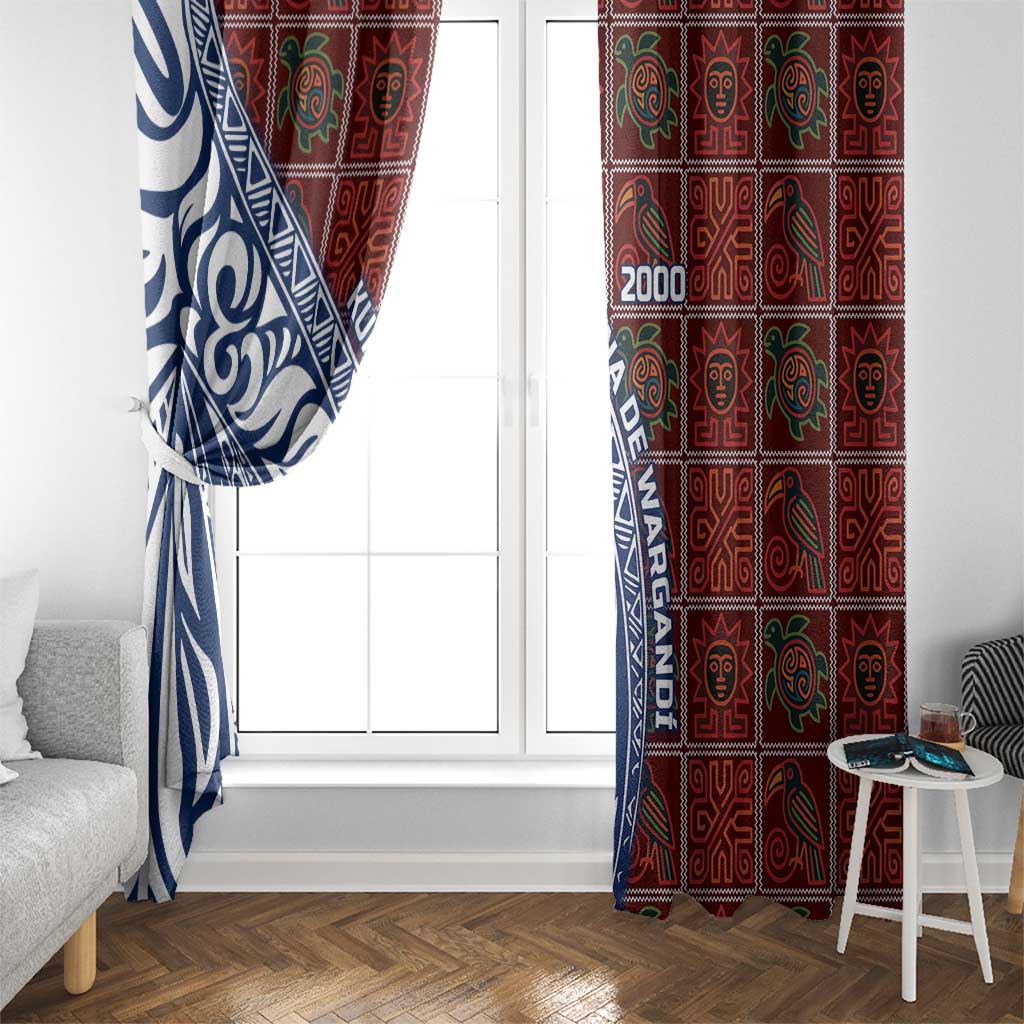 Indigenous Regions of Panama Guna de Wargandí Window Curtain with Tribal Pattern and Blue White Nature and People - Wonder Print Shop