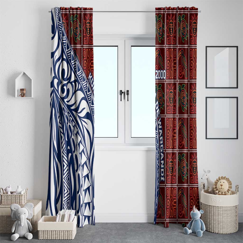 Indigenous Regions of Panama Guna de Wargandí Window Curtain with Tribal Pattern and Blue White Nature and People - Wonder Print Shop