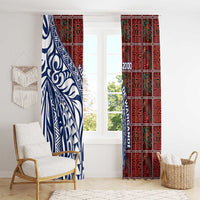 Indigenous Regions of Panama Guna de Wargandí Window Curtain with Tribal Pattern and Blue White Nature and People - Wonder Print Shop