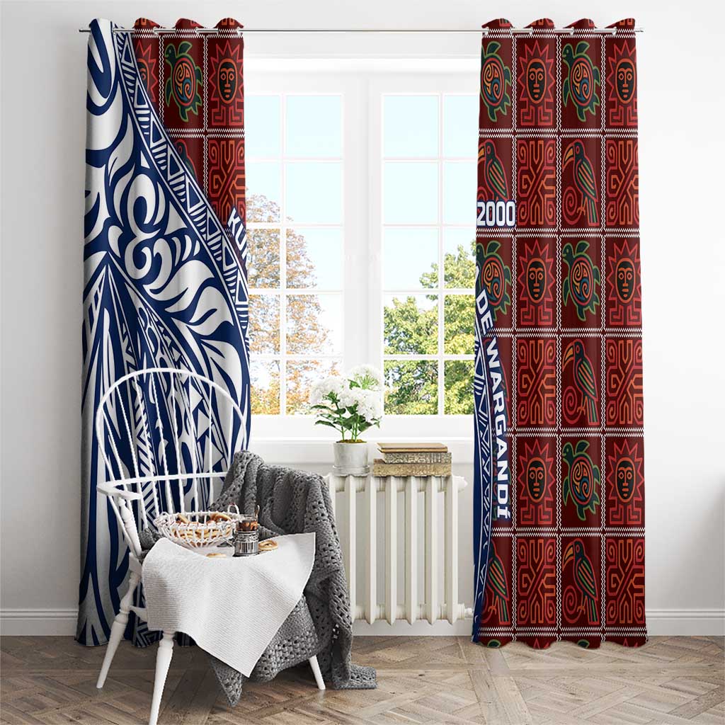 Indigenous Regions of Panama Guna de Wargandí Window Curtain with Tribal Pattern and Blue White Nature and People - Wonder Print Shop
