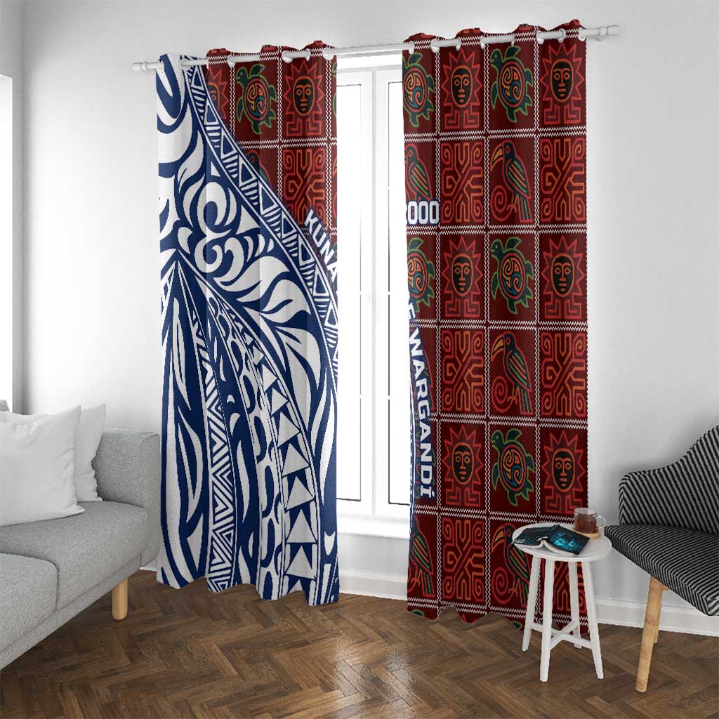 Indigenous Regions of Panama Guna de Wargandí Window Curtain with Tribal Pattern and Blue White Nature and People - Wonder Print Shop