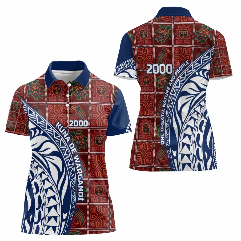 Indigenous Regions of Panama Guna de Wargandí Women Polo Shirt with Tribal Pattern and Blue White Nature and People - Wonder Print Shop