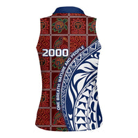 Indigenous Regions of Panama Guna de Wargandí Women Sleeveless Polo Shirt with Tribal Pattern and Blue White Nature and People - Wonder Print Shop