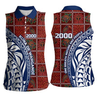 Indigenous Regions of Panama Guna de Wargandí Women Sleeveless Polo Shirt with Tribal Pattern and Blue White Nature and People - Wonder Print Shop