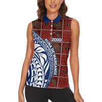 Indigenous Regions of Panama Guna de Wargandí Women Sleeveless Polo Shirt with Tribal Pattern and Blue White Nature and People - Wonder Print Shop