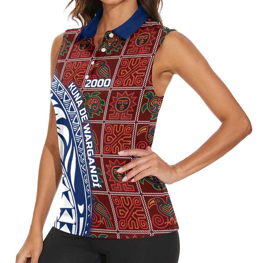 Indigenous Regions of Panama Guna de Wargandí Women Sleeveless Polo Shirt with Tribal Pattern and Blue White Nature and People - Wonder Print Shop