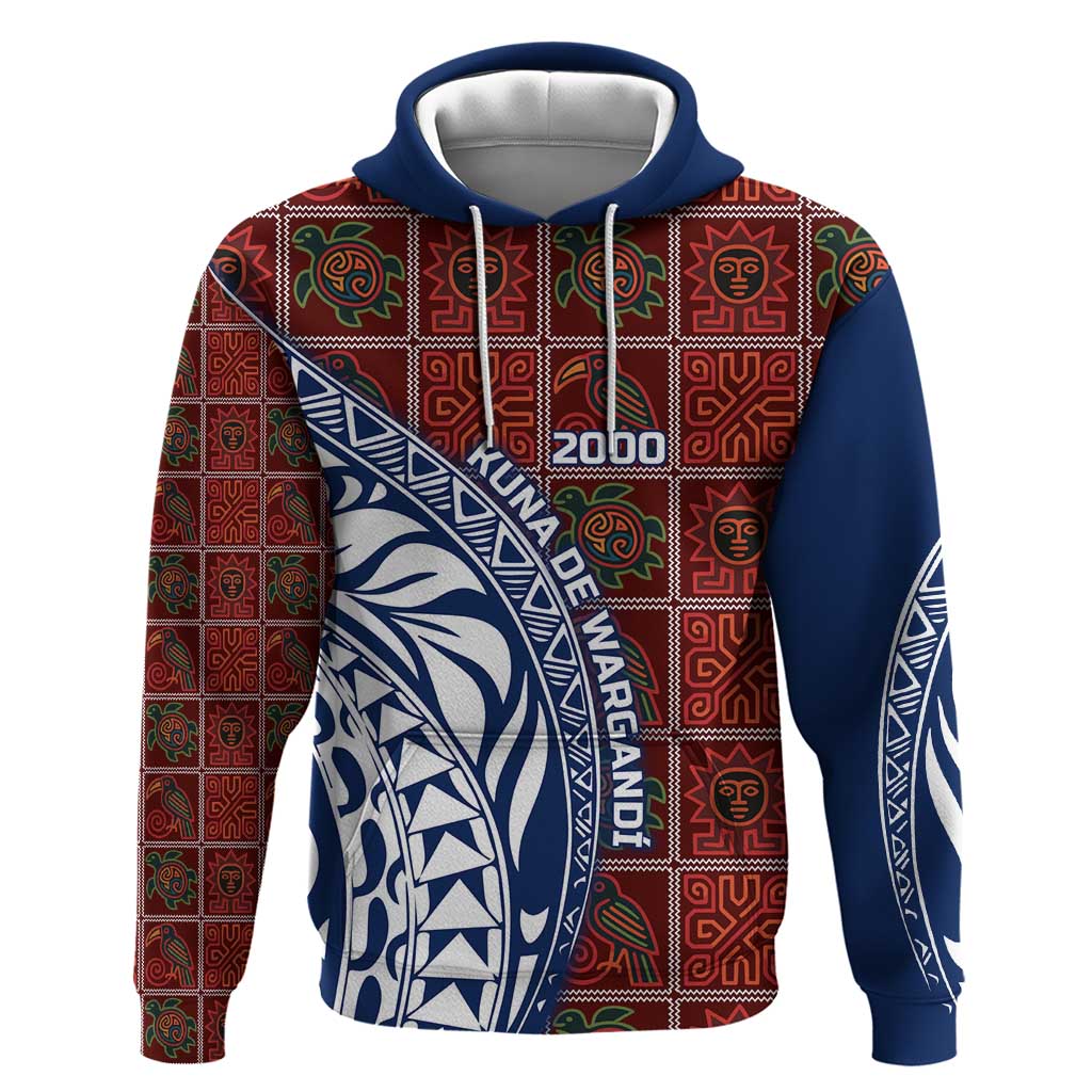 Indigenous Regions of Panama Guna de Wargandí Zip Hoodie with Tribal Pattern and Blue White Nature and People - Wonder Print Shop