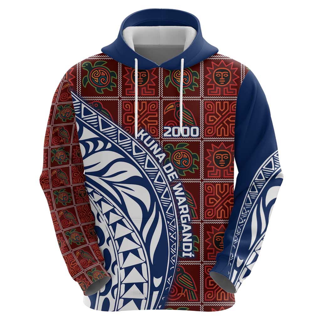 Indigenous Regions of Panama Guna de Wargandí Zip Hoodie with Tribal Pattern and Blue White Nature and People - Wonder Print Shop