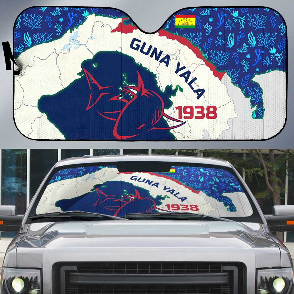 Indigenous Regions of Panama Guna Yala Auto Sun Shade with Regional Map Lobster Graphic and Coral Pattern 1938 - Wonder Print Shop