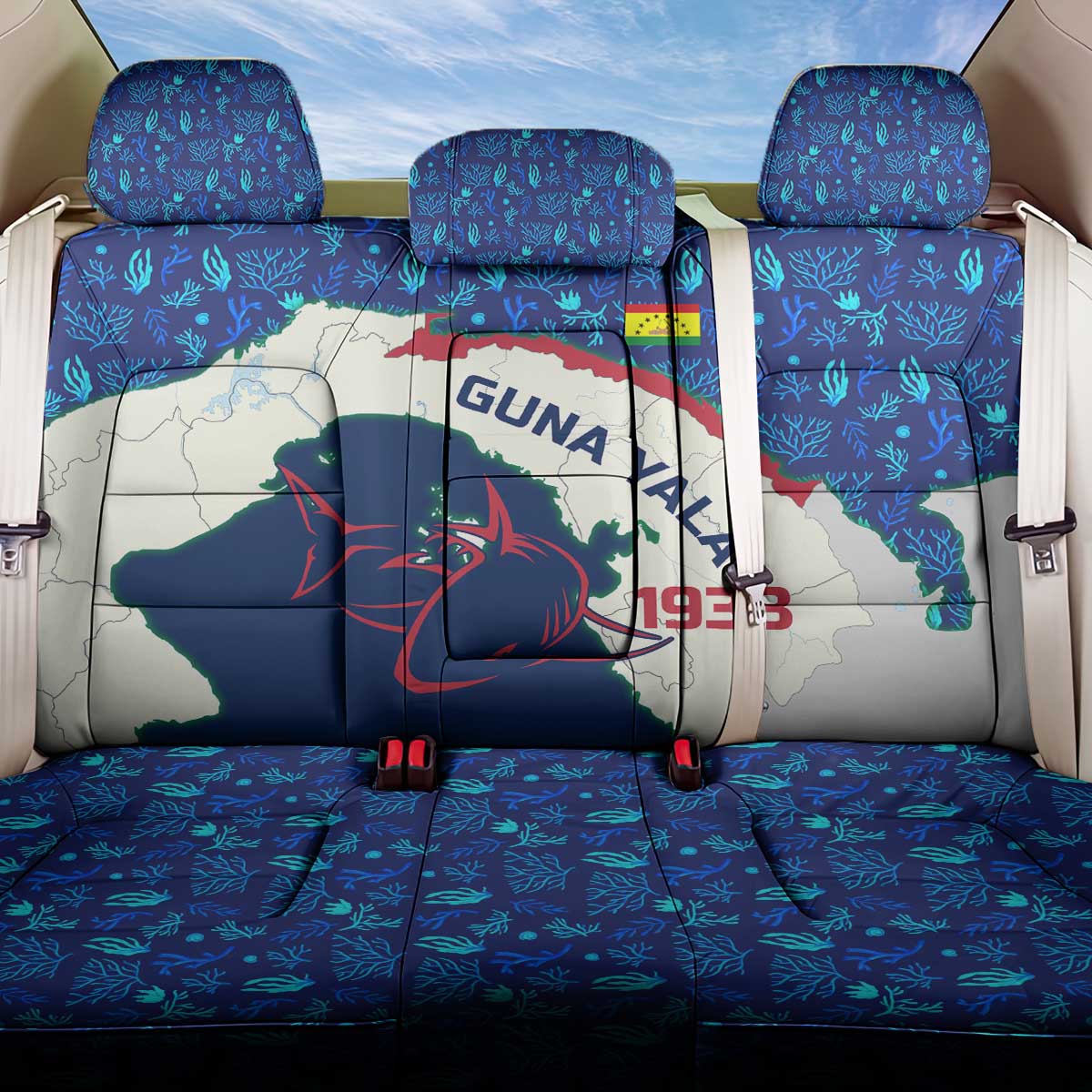 Indigenous Regions of Panama Guna Yala Back Car Seat Cover with Regional Map Lobster Graphic and Coral Pattern 1938 - Wonder Print Shop