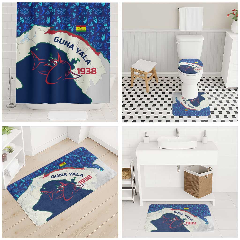 Indigenous Regions of Panama Guna Yala Bathroom Set with Regional Map Lobster Graphic and Coral Pattern 1938 - Wonder Print Shop