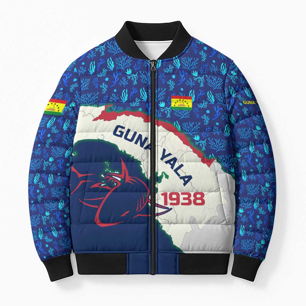 Indigenous Regions of Panama Guna Yala Bomber Puffer Jacket with Regional Map Lobster Graphic and Coral Pattern 1938 - Wonder Print Shop