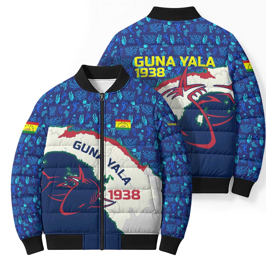Indigenous Regions of Panama Guna Yala Bomber Puffer Jacket with Regional Map Lobster Graphic and Coral Pattern 1938 - Wonder Print Shop