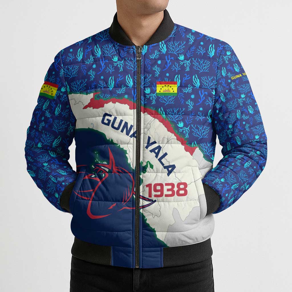 Indigenous Regions of Panama Guna Yala Bomber Puffer Jacket with Regional Map Lobster Graphic and Coral Pattern 1938 - Wonder Print Shop