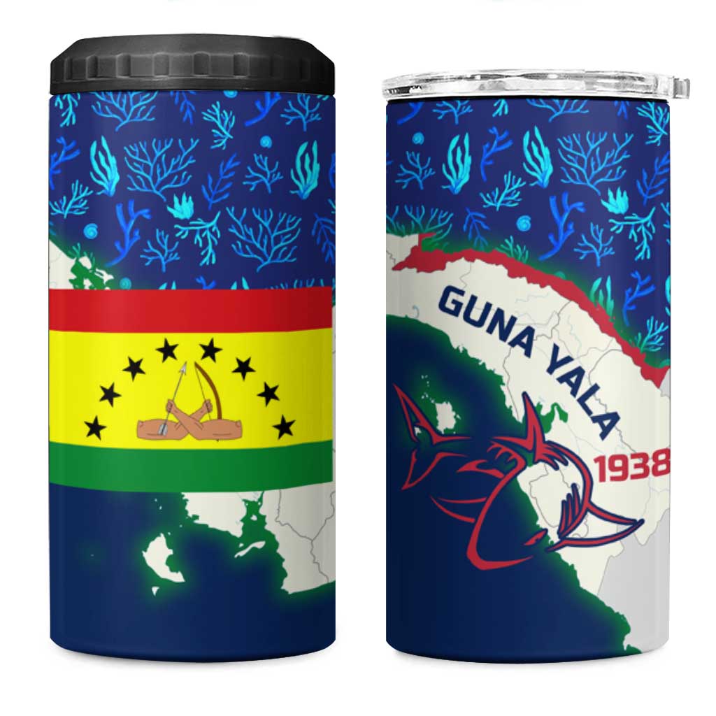 Indigenous Regions of Panama Guna Yala 4 in 1 Can Cooler Tumbler with Regional Map Lobster Graphic and Coral Pattern 1938 - Wonder Print Shop