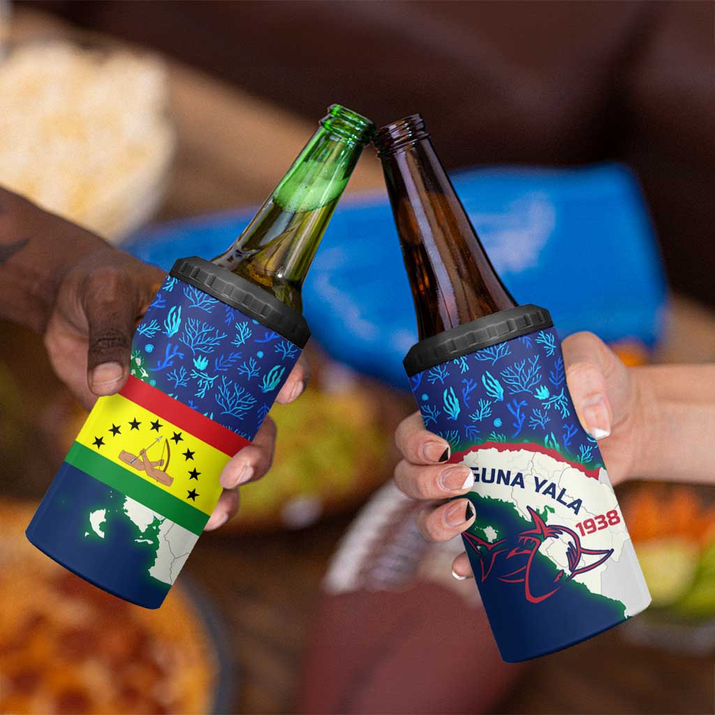 Indigenous Regions of Panama Guna Yala 4 in 1 Can Cooler Tumbler with Regional Map Lobster Graphic and Coral Pattern 1938 - Wonder Print Shop