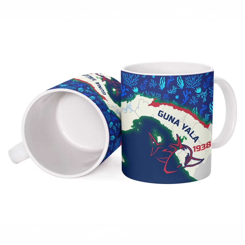 Indigenous Regions of Panama Guna Yala Ceramic Mug with Regional Map Lobster Graphic and Coral Pattern 1938 - Wonder Print Shop