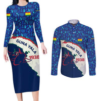 Indigenous Regions of Panama Guna Yala Couples Matching Long Sleeve Bodycon Dress and Long Sleeve Button Shirt with Regional Map Lobster Graphic and Coral Pattern 1938 - Wonder Print Shop