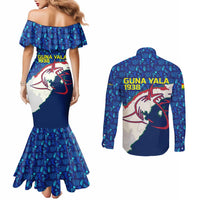 Indigenous Regions of Panama Guna Yala Couples Matching Mermaid Dress and Long Sleeve Button Shirt with Regional Map Lobster Graphic and Coral Pattern 1938 - Wonder Print Shop