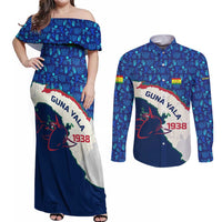 Indigenous Regions of Panama Guna Yala Couples Matching Off Shoulder Maxi Dress and Long Sleeve Button Shirt with Regional Map Lobster Graphic and Coral Pattern 1938 - Wonder Print Shop