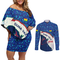 Indigenous Regions of Panama Guna Yala Couples Matching Off Shoulder Short Dress and Long Sleeve Button Shirt with Regional Map Lobster Graphic and Coral Pattern 1938 - Wonder Print Shop