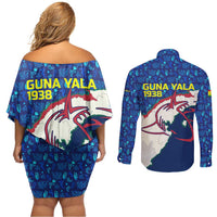 Indigenous Regions of Panama Guna Yala Couples Matching Off Shoulder Short Dress and Long Sleeve Button Shirt with Regional Map Lobster Graphic and Coral Pattern 1938 - Wonder Print Shop