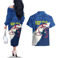Indigenous Regions of Panama Guna Yala Couples Matching Off The Shoulder Long Sleeve Dress and Hawaiian Shirt with Regional Map Lobster Graphic and Coral Pattern 1938 - Wonder Print Shop