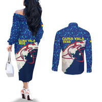 Indigenous Regions of Panama Guna Yala Couples Matching Off The Shoulder Long Sleeve Dress and Long Sleeve Button Shirt with Regional Map Lobster Graphic and Coral Pattern 1938 - Wonder Print Shop