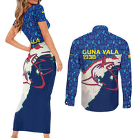 Indigenous Regions of Panama Guna Yala Couples Matching Short Sleeve Bodycon Dress and Long Sleeve Button Shirt with Regional Map Lobster Graphic and Coral Pattern 1938 - Wonder Print Shop