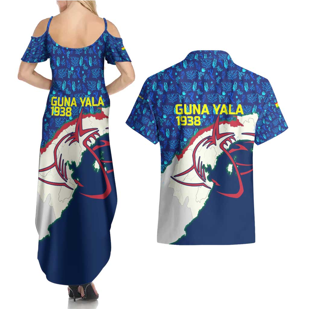 Indigenous Regions of Panama Guna Yala Couples Matching Summer Maxi Dress and Hawaiian Shirt with Regional Map Lobster Graphic and Coral Pattern 1938 - Wonder Print Shop