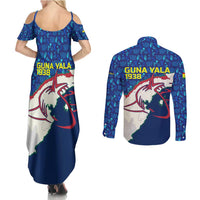 Indigenous Regions of Panama Guna Yala Couples Matching Summer Maxi Dress and Long Sleeve Button Shirt with Regional Map Lobster Graphic and Coral Pattern 1938 - Wonder Print Shop