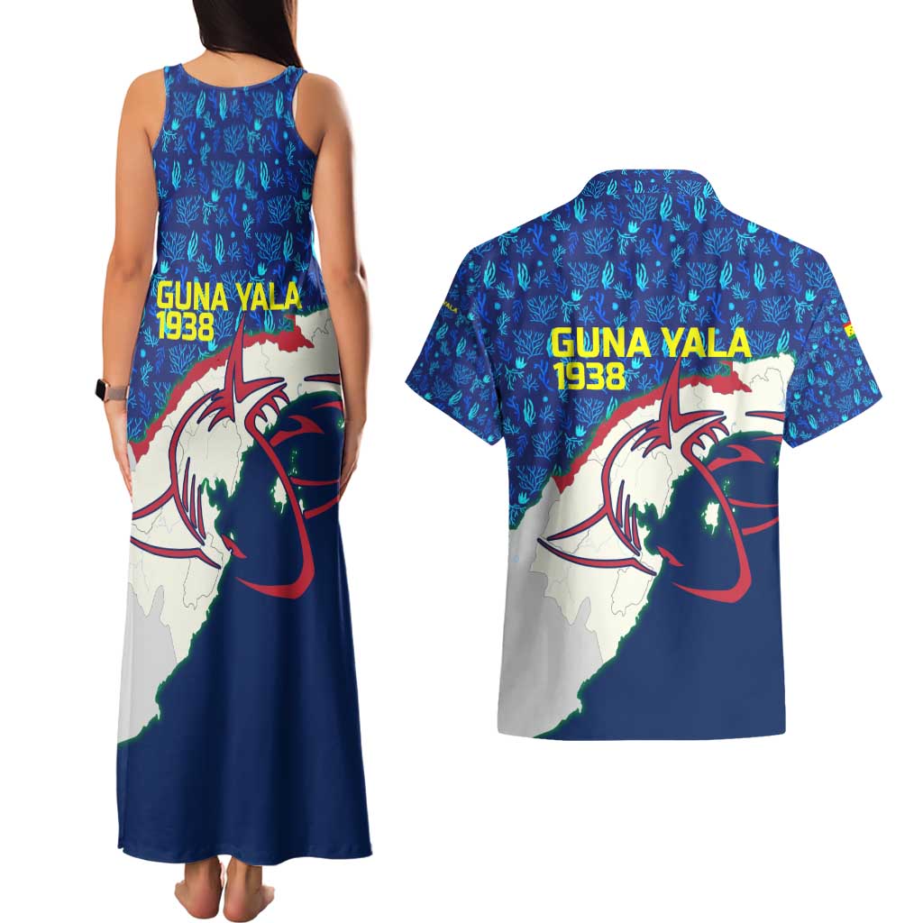Indigenous Regions of Panama Guna Yala Couples Matching Tank Maxi Dress and Hawaiian Shirt with Regional Map Lobster Graphic and Coral Pattern 1938 - Wonder Print Shop