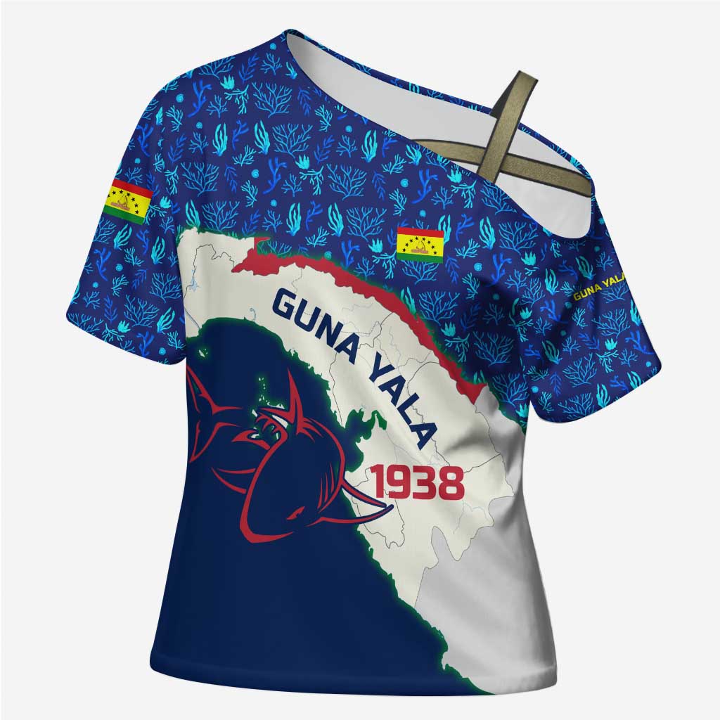 Indigenous Regions of Panama Guna Yala Cross Shoulder Shirt with Regional Map Lobster Graphic and Coral Pattern 1938 - Wonder Print Shop