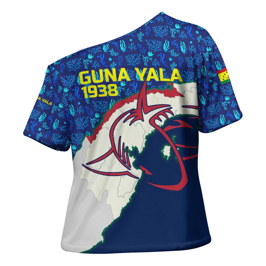 Indigenous Regions of Panama Guna Yala Cross Shoulder Shirt with Regional Map Lobster Graphic and Coral Pattern 1938 - Wonder Print Shop