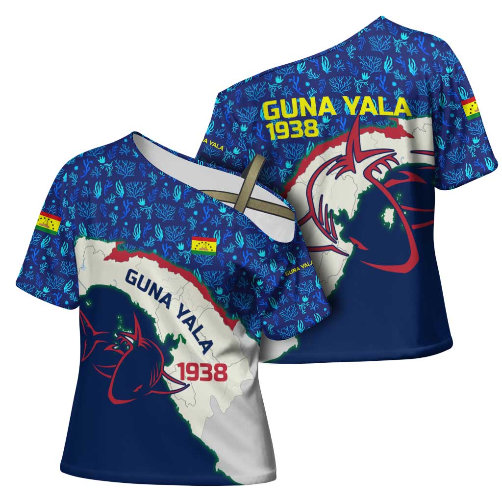 Indigenous Regions of Panama Guna Yala Cross Shoulder Shirt with Regional Map Lobster Graphic and Coral Pattern 1938 - Wonder Print Shop