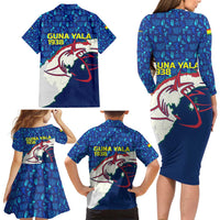 Indigenous Regions of Panama Guna Yala Family Matching Long Sleeve Bodycon Dress and Hawaiian Shirt with Regional Map Lobster Graphic and Coral Pattern 1938 - Wonder Print Shop