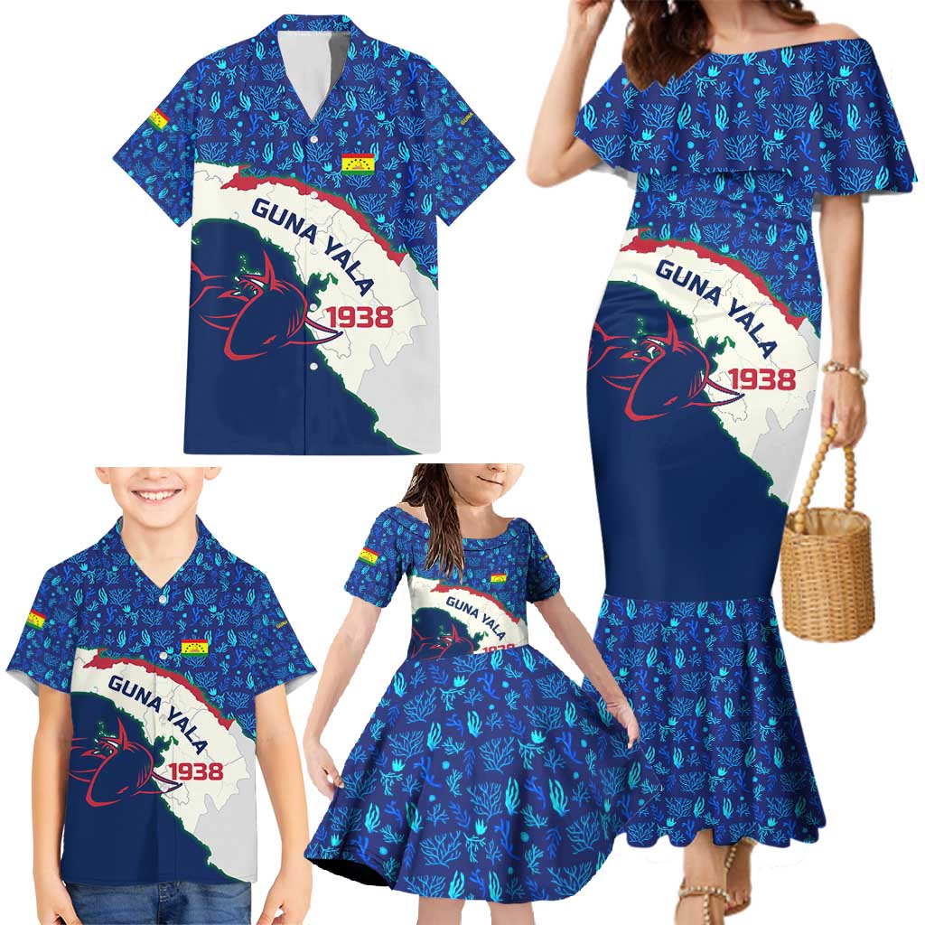 Indigenous Regions of Panama Guna Yala Family Matching Mermaid Dress and Hawaiian Shirt with Regional Map Lobster Graphic and Coral Pattern 1938 - Wonder Print Shop