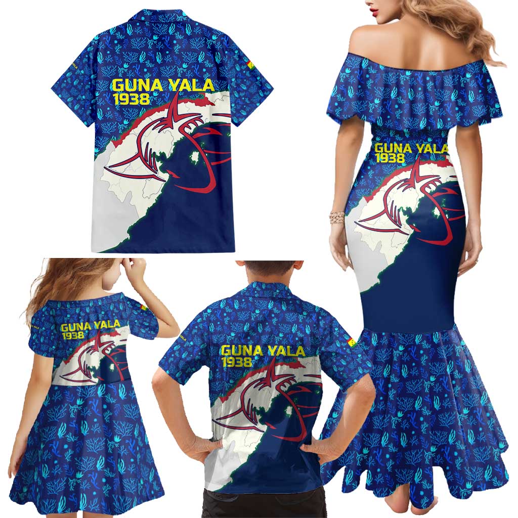 Indigenous Regions of Panama Guna Yala Family Matching Mermaid Dress and Hawaiian Shirt with Regional Map Lobster Graphic and Coral Pattern 1938 - Wonder Print Shop