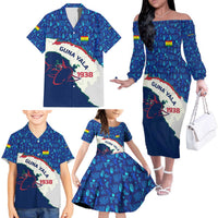 Indigenous Regions of Panama Guna Yala Family Matching Off The Shoulder Long Sleeve Dress and Hawaiian Shirt with Regional Map Lobster Graphic and Coral Pattern 1938 - Wonder Print Shop