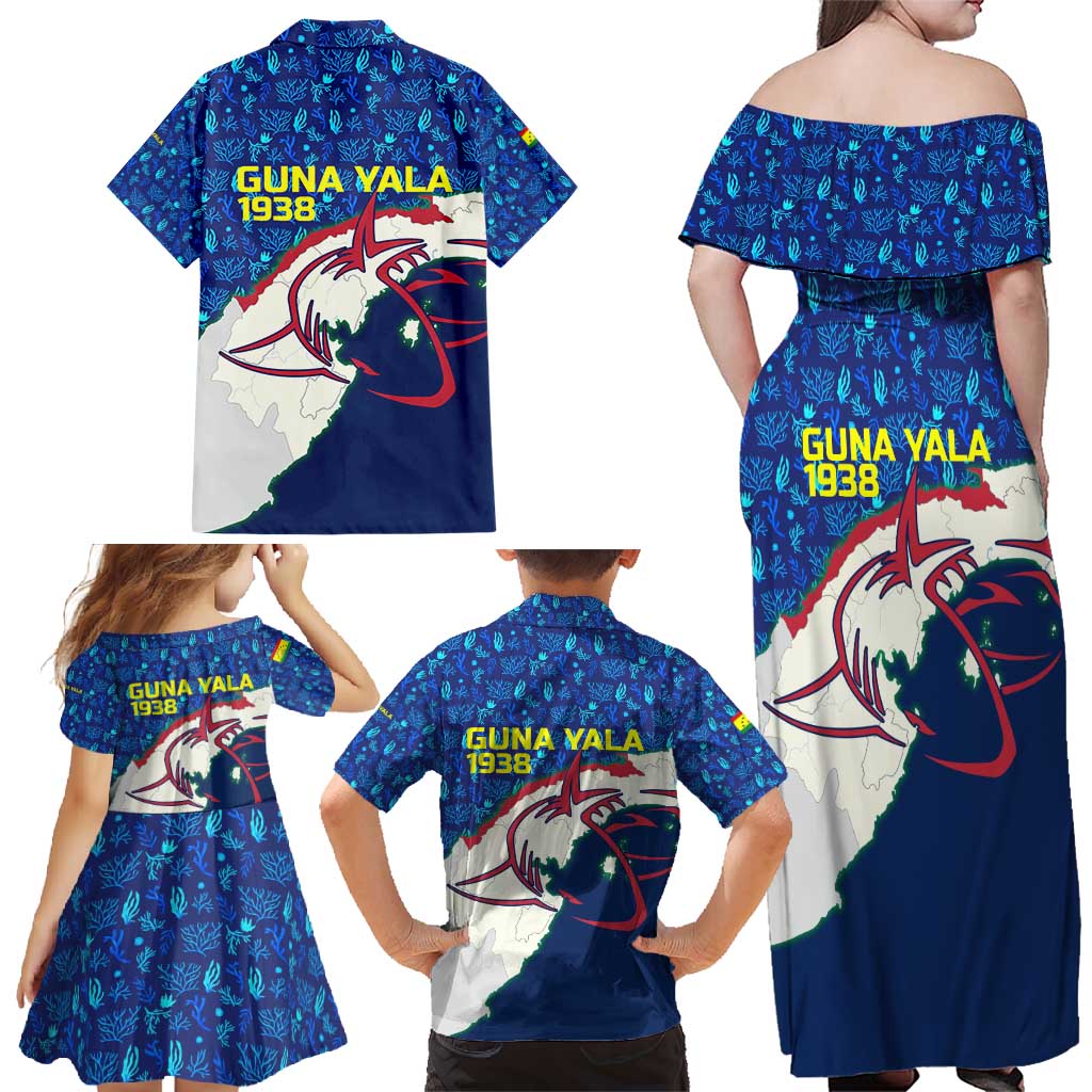 Indigenous Regions of Panama Guna Yala Family Matching Off Shoulder Maxi Dress and Hawaiian Shirt with Regional Map Lobster Graphic and Coral Pattern 1938 - Wonder Print Shop