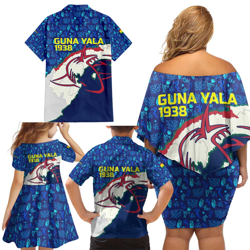 Indigenous Regions of Panama Guna Yala Family Matching Off Shoulder Short Dress and Hawaiian Shirt with Regional Map Lobster Graphic and Coral Pattern 1938 - Wonder Print Shop